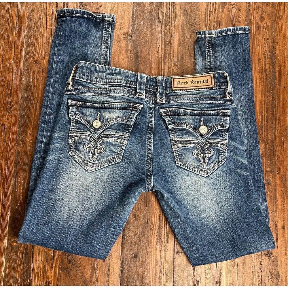 Rock Revival Stephan Skinny Women’s Blue Jeans Size 28x30 Low Rise